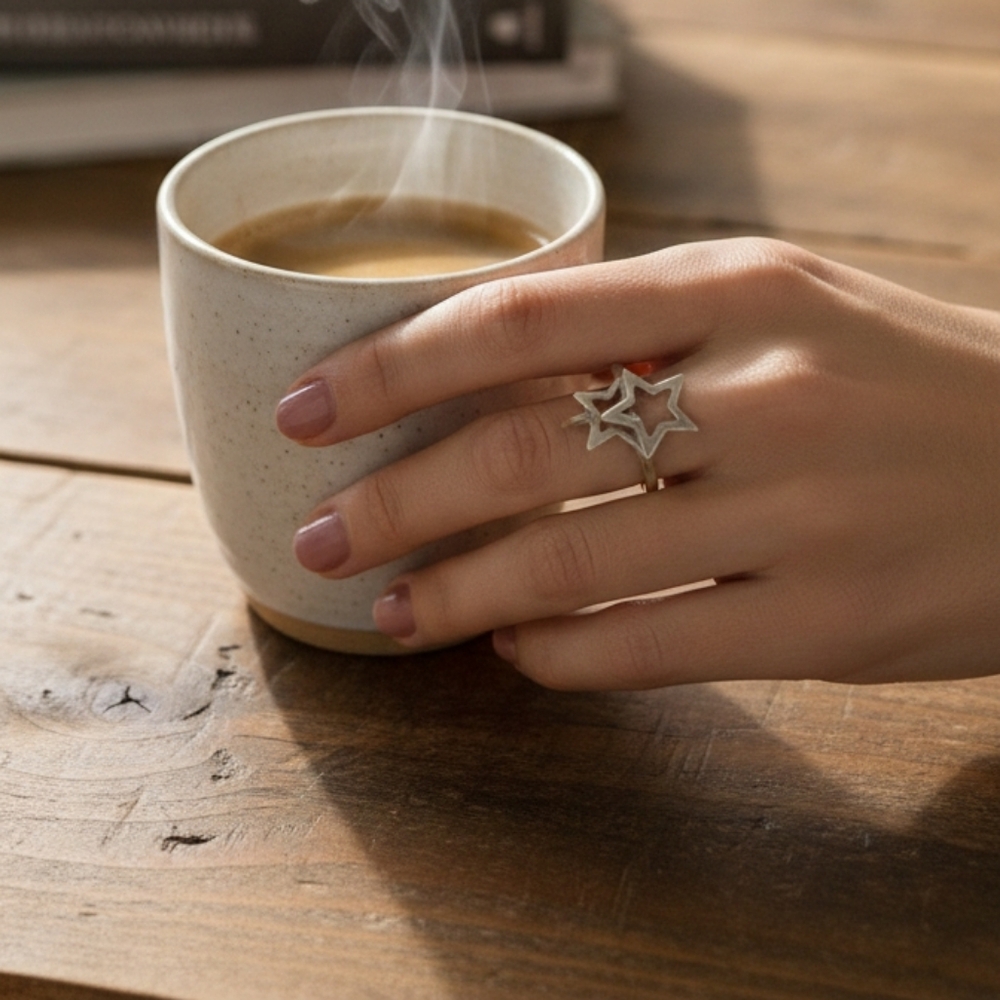 Sterling Silver Double Star Ring - Celestial Boho… - image 8